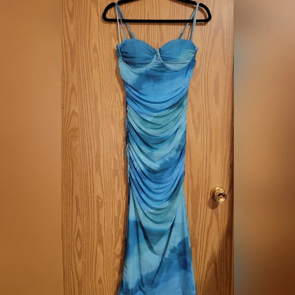 Blue/green Ruched Dress - Picture 1 of 2